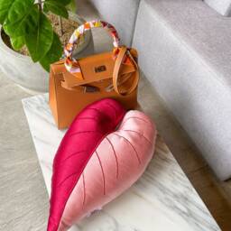 Philodendron Pink Princess Handmade Leaf Pillow, Italian Silk - thumbnail 4