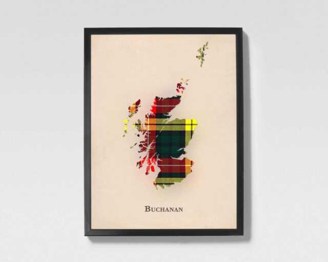 Clan Buchanan Scottish Tartan Map - Of Scotland Family Wall Decor, Ready To Hang - image 1