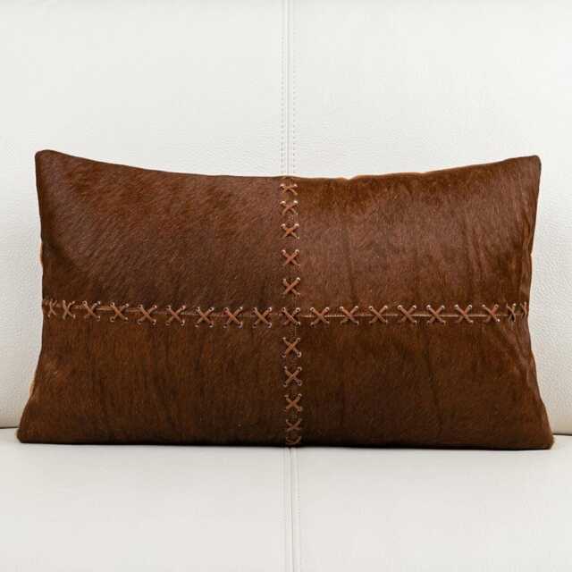 Cowhide Cushion 35x50 Patchwork Pillow Leather Rustic Decor Natural Cover Handmade Italian Style Farmhouse Throw Boho - image 1