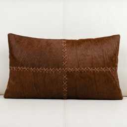 Cowhide Cushion 35x50 Patchwork Pillow Leather Rustic Decor Natural Cover Handmade Italian Style Farmhouse Throw Boho - thumbnail 1