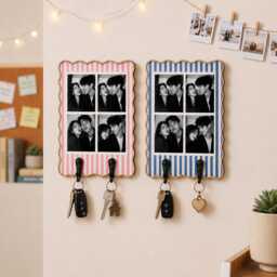 Custom Photo Strip Key Holder, Couple Strip, Wood Frame For Keys, Housewarming Gift, Wedding Gift Couple, Anniversary - thumbnail 1