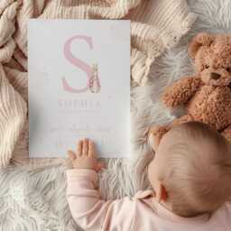 Rabbit Pink Blue Pastel Birth Print, Details, Poster, New Baby Boy Girl Gift, Name Sentimental, Nursery A4 A3 Wall Art - thumbnail 2