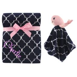 Personalized Blanket & Security Blanket Set For Baby Custom Monogram /Name Embroidered Gift - Pink Whale Set Shower Infant