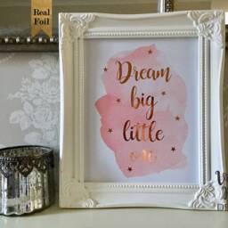 Dream Big Little One, Nursery Wall Print, Watercolour Rose Gold Quote, Pale Pink Splash, Girls Bedroom, And - thumbnail 2