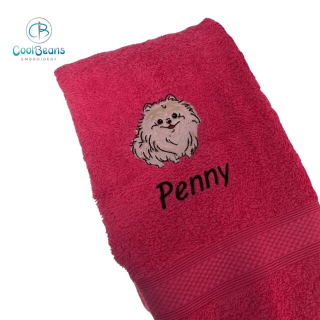 Pomeranian Dog Towel - Personalised Face Cloth/Hand Bath Embroidered - image 1