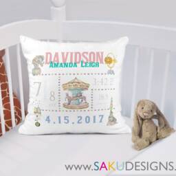 Circus Baby Pillow-Circus-Baby Pillow-Birth Announcement-Nursery Decor-Baby Pillow-Keepsake Pillow-Personalized Pillow-New Baby-Birth Stats - thumbnail 3