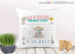 Circus Baby Pillow-Circus-Baby Pillow-Birth Announcement-Nursery Decor-Baby Pillow-Keepsake Pillow-Personalized Pillow-New Baby-Birth Stats