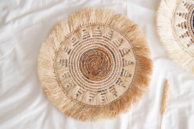 Seagrass Basket Wall Decor, Woven Fringe Raffia Boho Wedding Table Charger, Decor - image 1