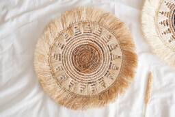 Seagrass Basket Wall Decor, Woven Fringe Raffia Boho Wedding Table Charger, Decor - thumbnail 1