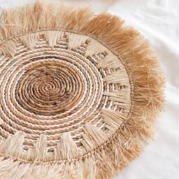 Seagrass Basket Wall Decor, Woven Fringe Raffia Boho Wedding Table Charger, Decor - thumbnail 2