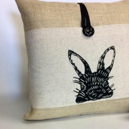 Bunny Rabbit Pillow Cover Poly Burlap Block Print Nursery Decor - thumbnail 2