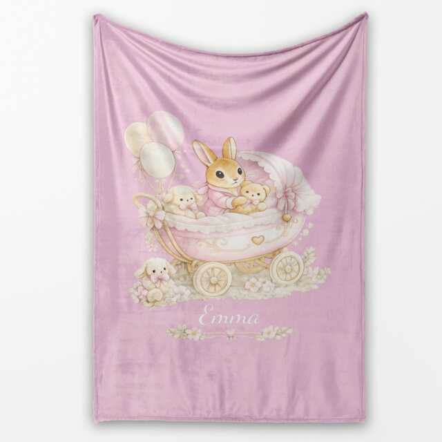 Personalised Name Pink Bunny Blanket Fluffy Throw Custom Colour Rabbit Pram Nursery Decor Baby Shower Gift New Mum Keepsake Cute Present - image 1