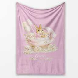 Personalised Name Pink Bunny Blanket Fluffy Throw Custom Colour Rabbit Pram Nursery Decor Baby Shower Gift New Mum Keepsake Cute Present - thumbnail 1