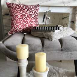 Cayenne Red Burnout Velvet, Abstract Pattern, Contemporary Throw Pillow Cover/Euro Sham - Scrolls - thumbnail 2