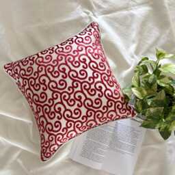 Cayenne Red Burnout Velvet, Abstract Pattern, Contemporary Throw Pillow Cover/Euro Sham - Scrolls - thumbnail 3