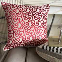 Cayenne Red Burnout Velvet, Abstract Pattern, Contemporary Throw Pillow Cover/Euro Sham - Scrolls - thumbnail 1
