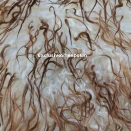 Curly Icelandic White-Brown Genuine Sheepskin Lambskin Sheep Skin Rug Pelt Long Wool Soft Throw, Schaffell, Hygge - thumbnail 2