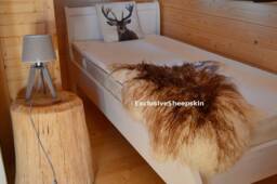 Curly Icelandic White-Brown Genuine Sheepskin Lambskin Sheep Skin Rug Pelt Long Wool Soft Throw, Schaffell, Hygge - thumbnail 1