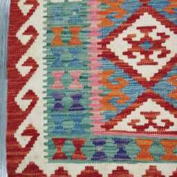 Colourful Runner Rug, Handmade Artisan Afghan Turkish, Scandinavian, Navajo, Bohemian, Wool Flatweave Multicolour Kilim Rug 204x77 cm - thumbnail 4