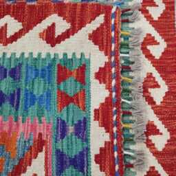 Colourful Runner Rug, Handmade Artisan Afghan Turkish, Scandinavian, Navajo, Bohemian, Wool Flatweave Multicolour Kilim Rug 204x77 cm - thumbnail 3