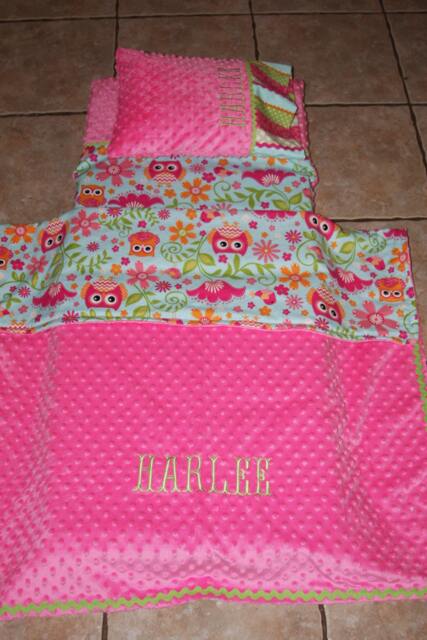 Custom Appliqued Owl Nap Mat Cover, Blanket, Pillow & Case - image 1