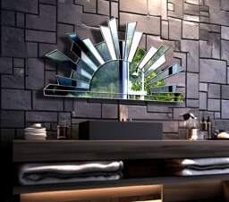 Solaris Splendor Sunburst Aztec Fan Wall Mirror in Silver - thumbnail 1