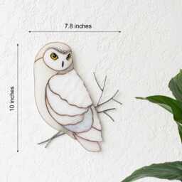 Snowy Owl On Branch Wall Decor Stained Glass Owl Hanging Woodland Animal Ornament Figurine Nature Home Gift Bird Artwork - thumbnail 2