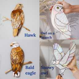 Snowy Owl On Branch Wall Decor Stained Glass Owl Hanging Woodland Animal Ornament Figurine Nature Home Gift Bird Artwork - thumbnail 3