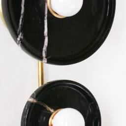Modern Black Veined Marble & Brass Sconce Unique Wall Fixture Light Vanity Powder Room - thumbnail 4