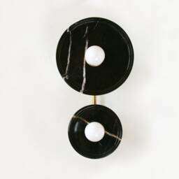 Modern Black Veined Marble & Brass Sconce Unique Wall Fixture Light Vanity Powder Room - thumbnail 2