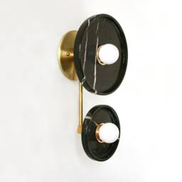 Modern Black Veined Marble & Brass Sconce Unique Wall Fixture Light Vanity Powder Room - thumbnail 3