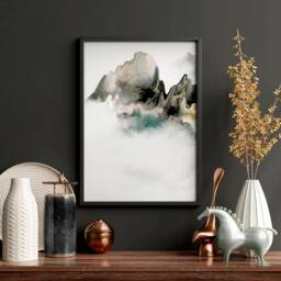 Japanese Teal Calming Office Decor Set Of 3 Framed Panel Wall Art Prints, Trendy Zen Japandi Gallery Hanging Desk Decor - thumbnail 3