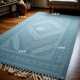 Sky Blue Oushak Rug, Hand Knotted Wool, Traditional Turkish Design