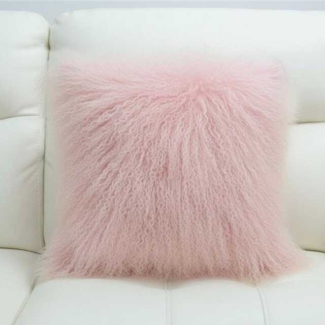 Light Pink Mongolian Sheepskin Fur Cushion Made To Order Custom Sizes Double/Single Sided - image 1
