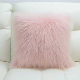 Light Pink Mongolian Sheepskin Fur Cushion Made To Order Custom Sizes Double/Single Sided - thumbnail 1