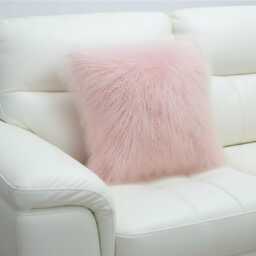 Light Pink Mongolian Sheepskin Fur Cushion Made To Order Custom Sizes Double/Single Sided - thumbnail 3