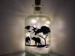 Led Safari Themed Bottle Lamp, African Decor Gift