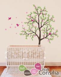 Tree Wall Decal Nursery Decor With Birds & Blossoms - 85x50 Inches - thumbnail 1