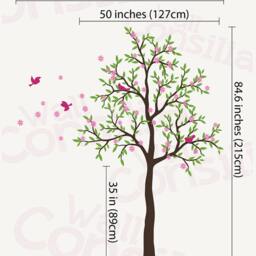 Tree Wall Decal Nursery Decor With Birds & Blossoms - 85x50 Inches - thumbnail 2