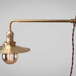 Vintage Industrial Wall Mount Light - Solid Brass Sconce Machine Age Trouble Lamp Art Deco Flat Shallow Cone Shade - thumbnail 2