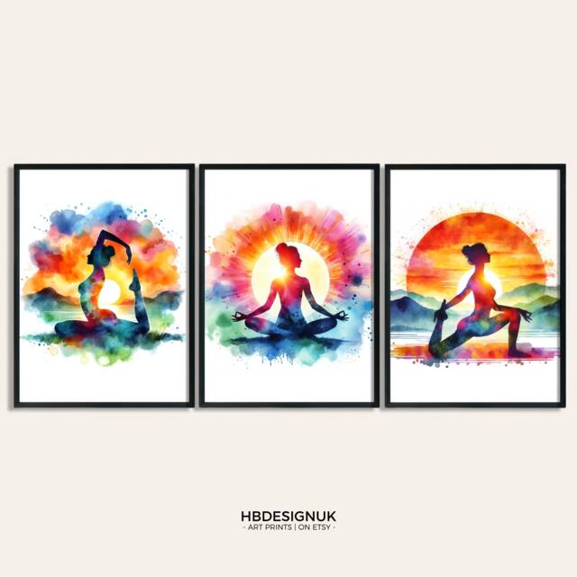 Yoga Wall Art Set - 3 Sunrise Posters - Room Print Prints Office Woman Meditation Gifts Pictures Artwork Poster - image 1