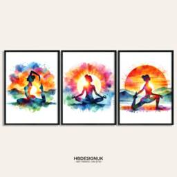Yoga Wall Art Set - 3 Sunrise Posters - Room Print Prints Office Woman Meditation Gifts Pictures Artwork Poster - thumbnail 1