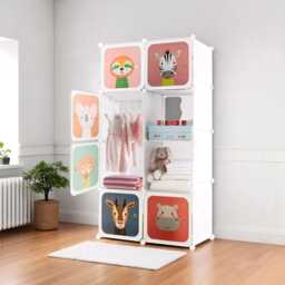 Kids Wardrobe, 8 Cube Storage Organizer With Animal Doors - thumbnail 2