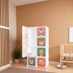 Kids Wardrobe, 8 Cube Storage Organizer With Animal Doors - thumbnail 3