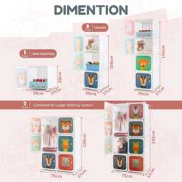 Kids Wardrobe, 8 Cube Storage Organizer With Animal Doors - thumbnail 4