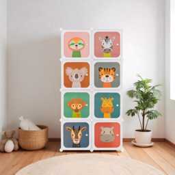 Kids Wardrobe, 8 Cube Storage Organizer With Animal Doors - thumbnail 1