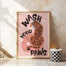 Wash Your Paws Print, Colourful Wall Decor, Bathroom Eclectic Art Poster, Home Trendy, Funny Tiger Print 3063 - thumbnail 2
