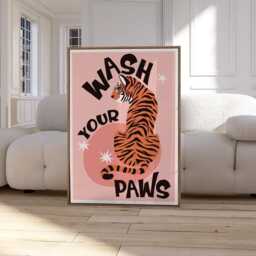 Wash Your Paws Print, Colourful Wall Decor, Bathroom Eclectic Art Poster, Home Trendy, Funny Tiger Print 3063 - thumbnail 3