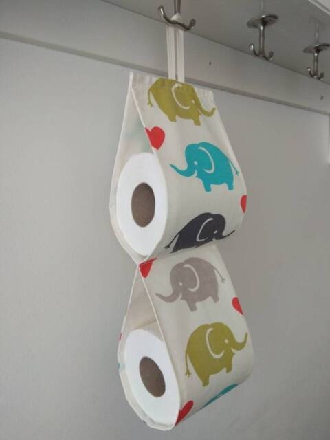 Cream Fabric Toilet Roll Holder/Elephants Print Fabric, 2 - 3 Rolls At The Wall Or Door. Bath Decor. Magazin Holder. Door Storage - image 1