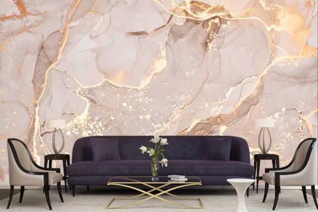 Beige Gold Marble Wallpaper Luxury Fluid Art Wall Mural - image 1